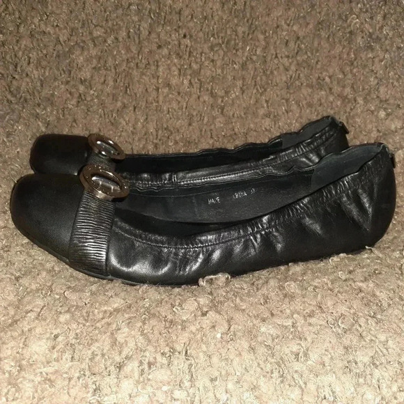 RUDSAK-Canadian Luxury-Soft Black Leather-Silver Logo-Ballet Flat-Sz37-Near Mint - Picture 2 of 7